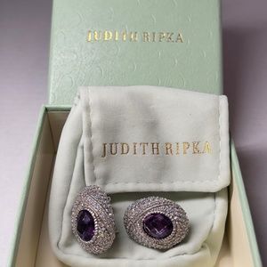 Judith Ripka Amethyst & Diamonique, Rhodium Over 925 Clip-on Earrings